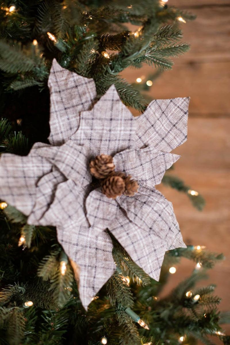 Flowers | 18" X 13" Plaid Poinsettia Stem Flowers Flowers