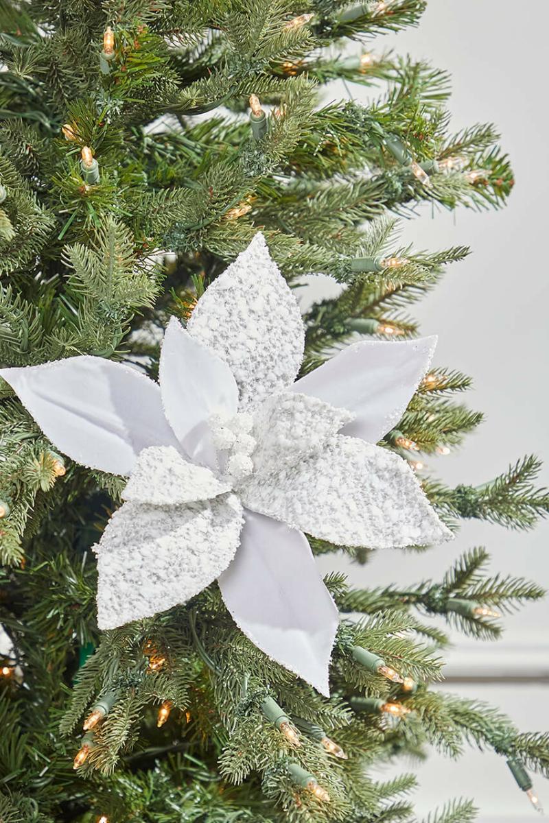 Flowers | 19" White & Silver Poinsettia Pick Flowers Flowers