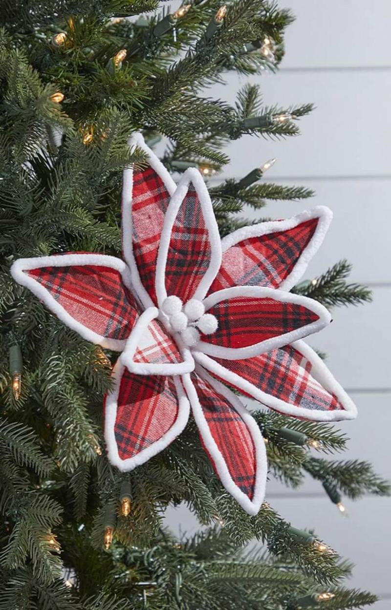 Flowers | 19" X 12.5" Red & White Black Plaid Poinsettia Pick Flowers Flowers