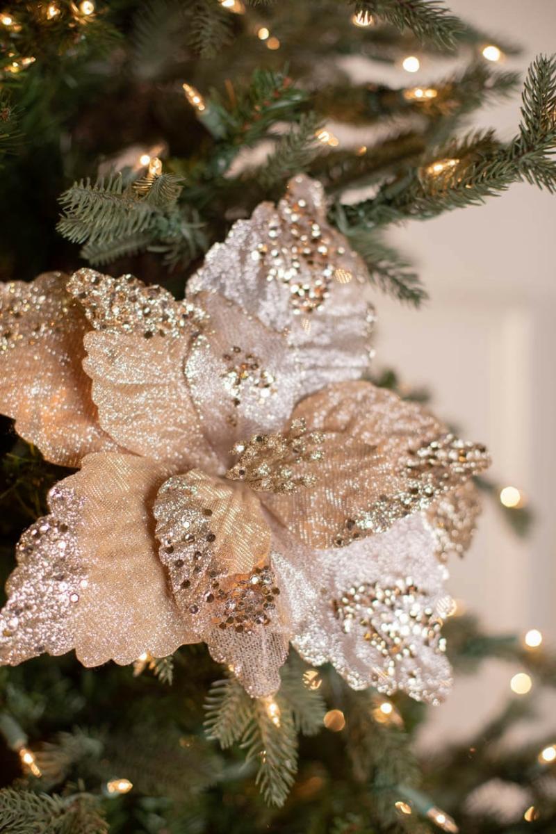 Flowers | 19" X 12.5" Sequin Glitter Sheer Poinsettia Stem Flowers Flowers