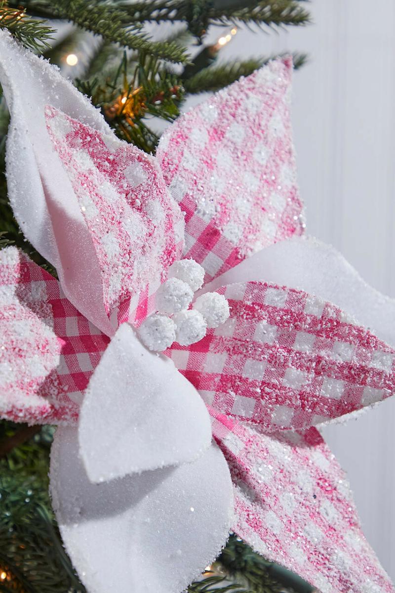 Flowers | 19" X 12" Pink & White Checkered Poinsettia Pick Flowers Flowers