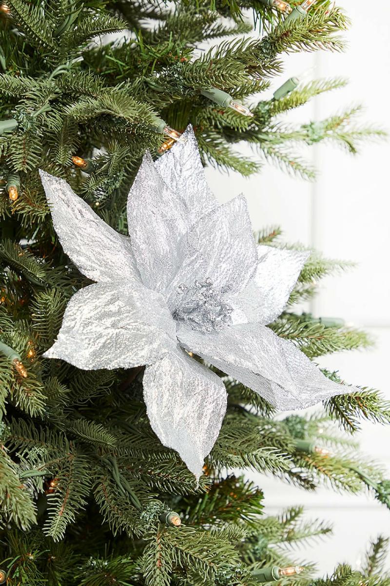 Flowers | 19" X 12" Platinum Metallic Poinsettia Stem Flowers Flowers