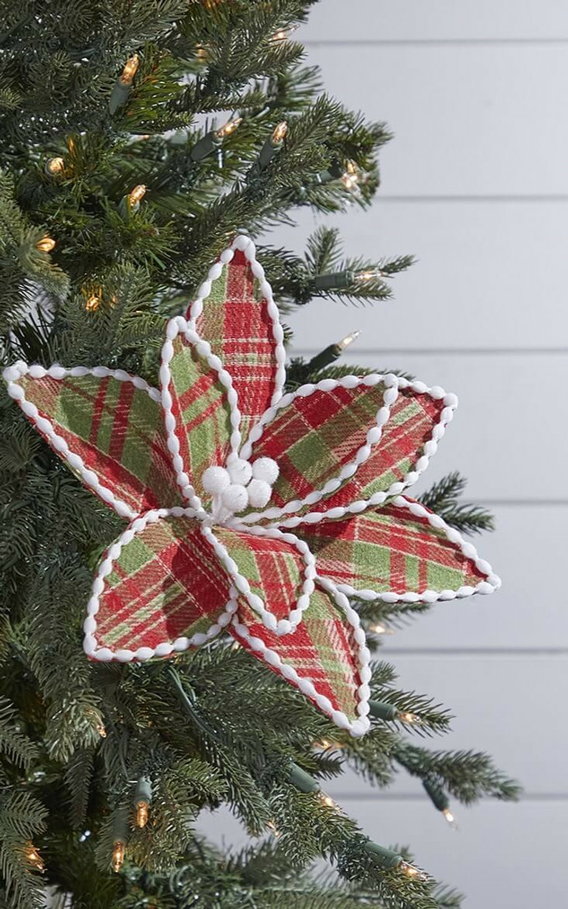 Flowers | 19" X 12" Red & Green Plaid Poinsettia Pick Flowers Flowers