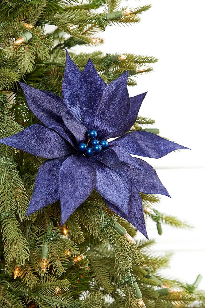 Flowers | 20" X 12" Midnight Blue Velvet Pearl Center Poinsettia Stem Flowers Flowers