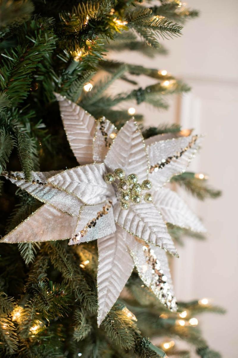 Flowers | 20" X 13" Velvet Sheer Blush Poinsettia Stem Flowers Flowers