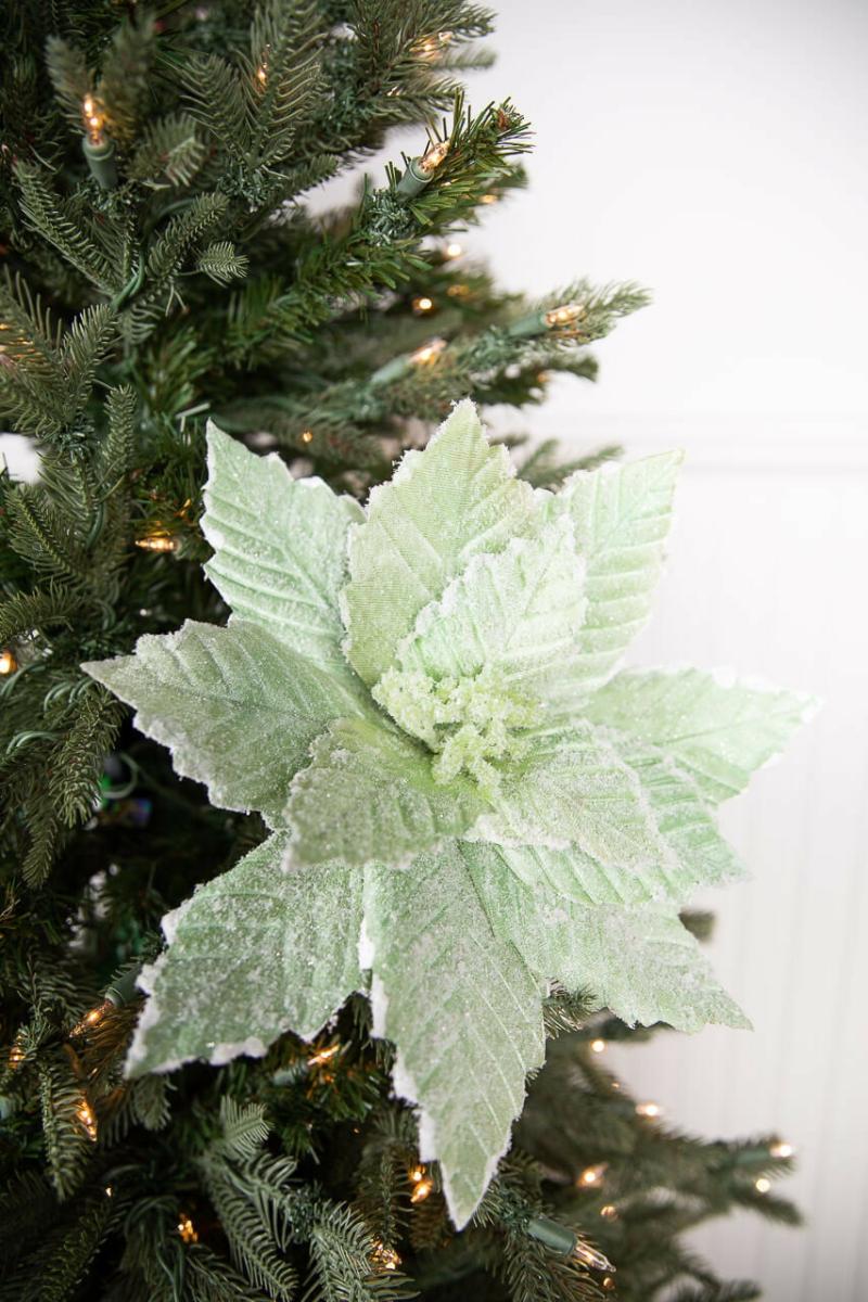 Flowers | 20" X 14" Mint Sugared Poinsettia Stem Flowers Flowers