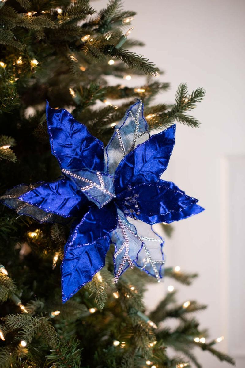 Flowers | 21" Velvet Sheer Royal Blue Jewel Poinsettia Stem Flowers Flowers