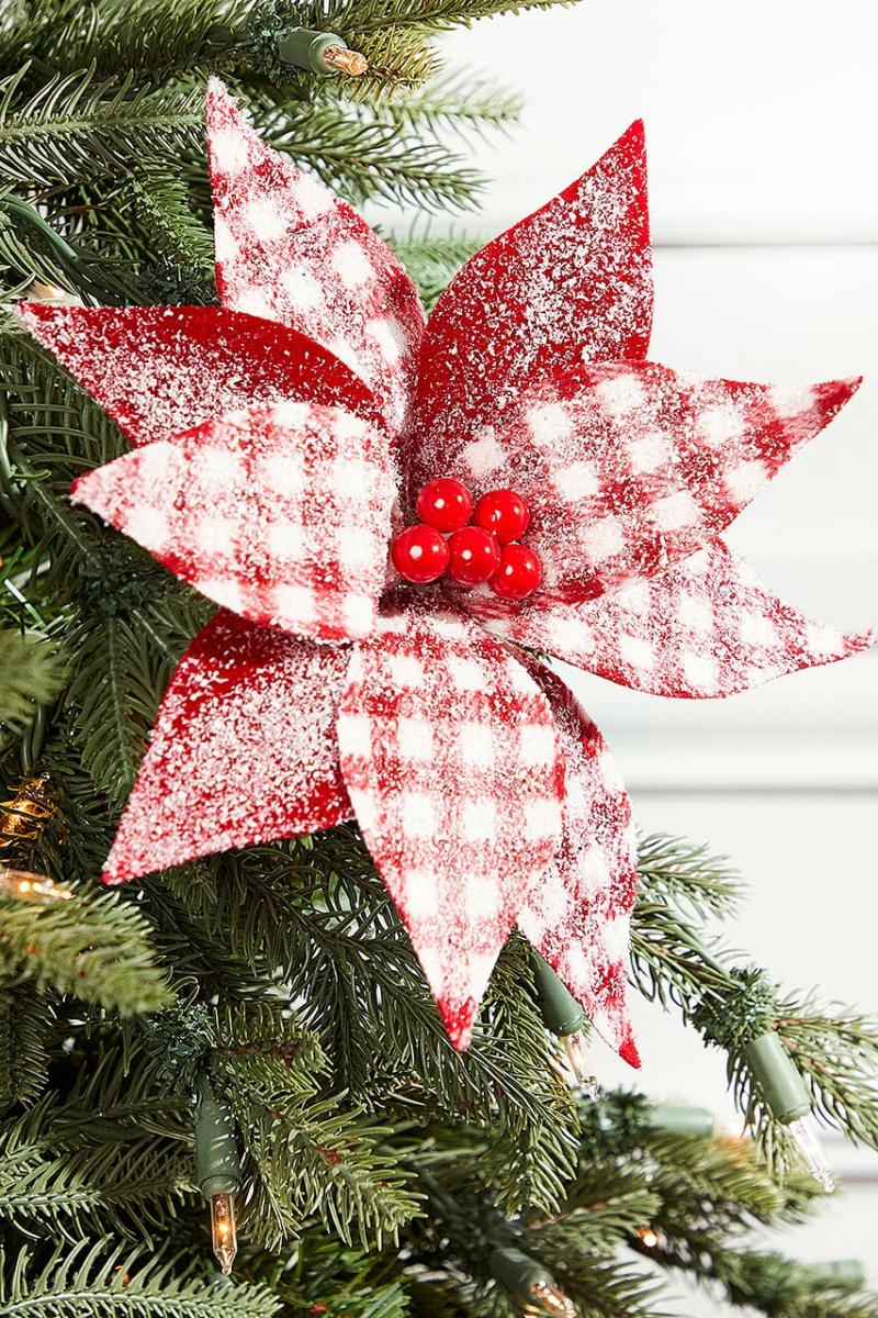 Flowers | 21" X 9" Red And White Poinsettia Stem With Red Berries Flowers Flowers