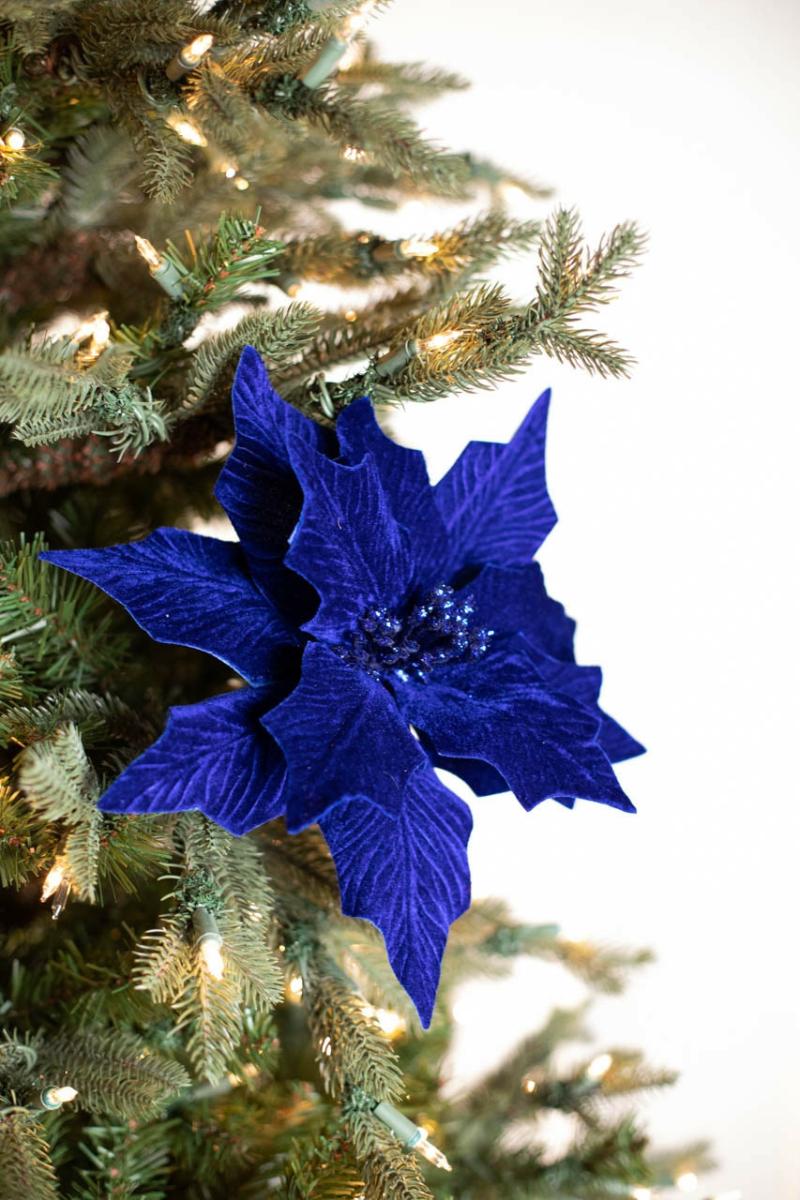 Flowers | 22" Royal Blue Velvet Poinsettia Pick Flowers Flowers