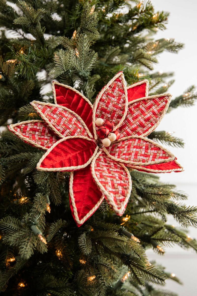 Flowers | 22" Tweed Velvet Poinsettia Stem – Red Natural Flowers Flowers