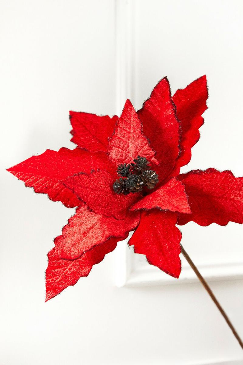 Flowers | 22" Velvet Felt Poinsettia Stem Flowers Flowers