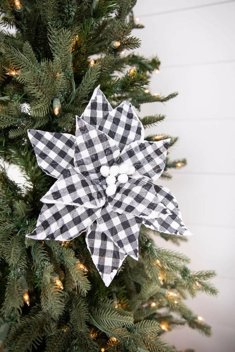 Flowers | 22" X 10.5" Black And White Plaid Poinsettia Stem With White Berries Flowers Flowers