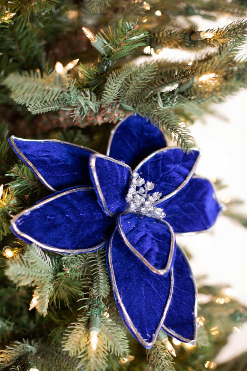 Flowers | 22" X 11.5" Blue/Silver Velvet Poinsettia Stem Flowers Flowers