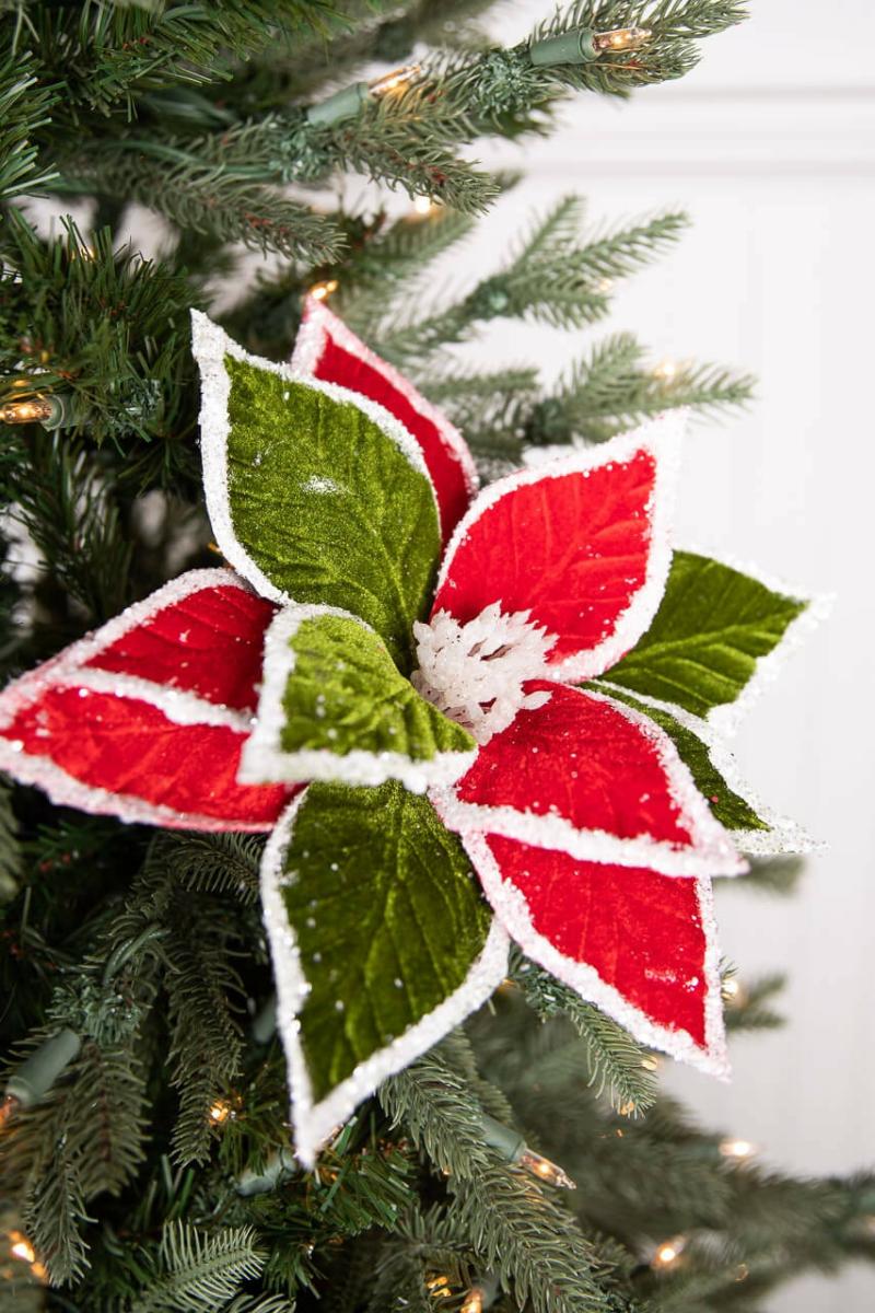 Flowers | 22" X 11.5" Red And Green Poinsettia Stem Flowers Flowers