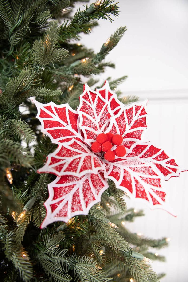 Flowers | 22" X 11.5" White And Red Poinsettia Stem With Red Berries Flowers Flowers