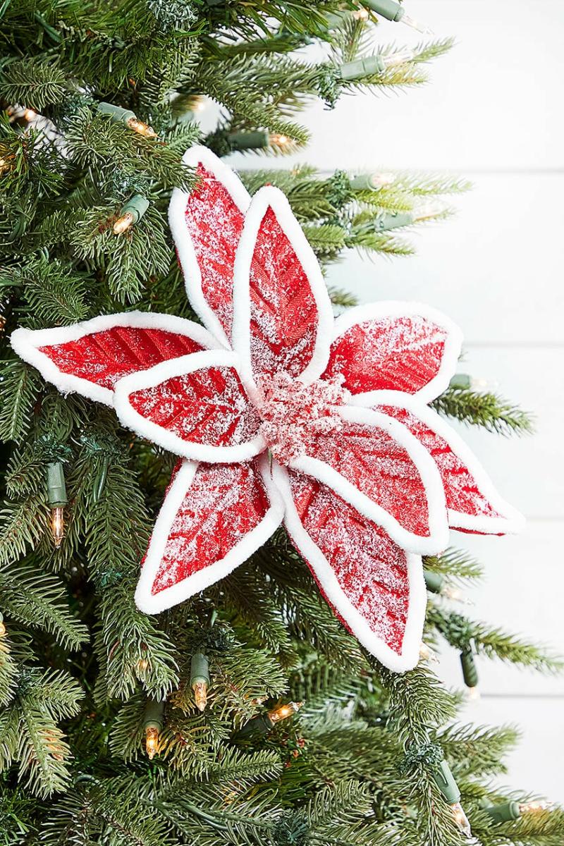 Flowers | 22" X 11" Frosted Poinsettia Stem – Red White Flowers Flowers