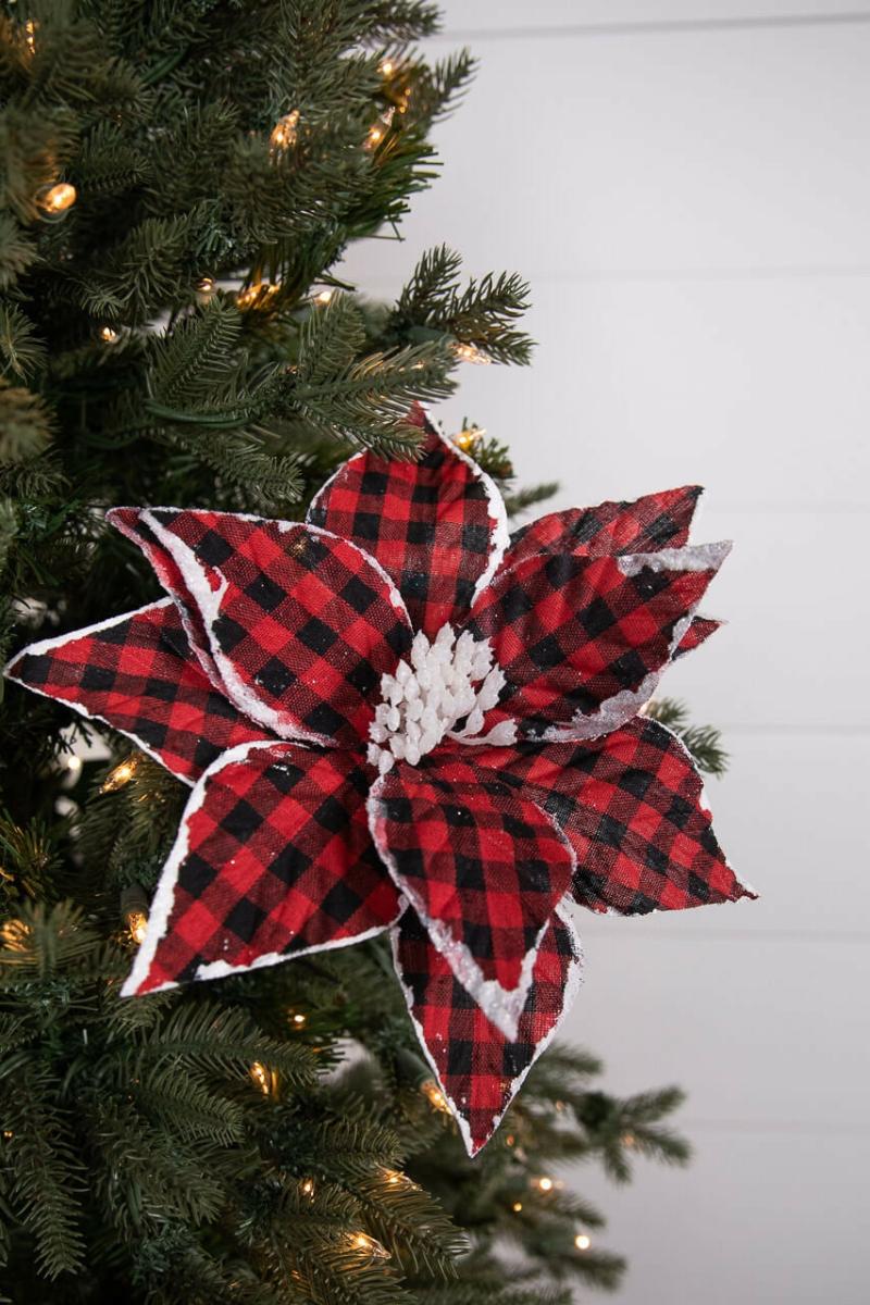 Flowers | 22" X 11" Red And Black Plaid Poinsettia Stem Flowers Flowers