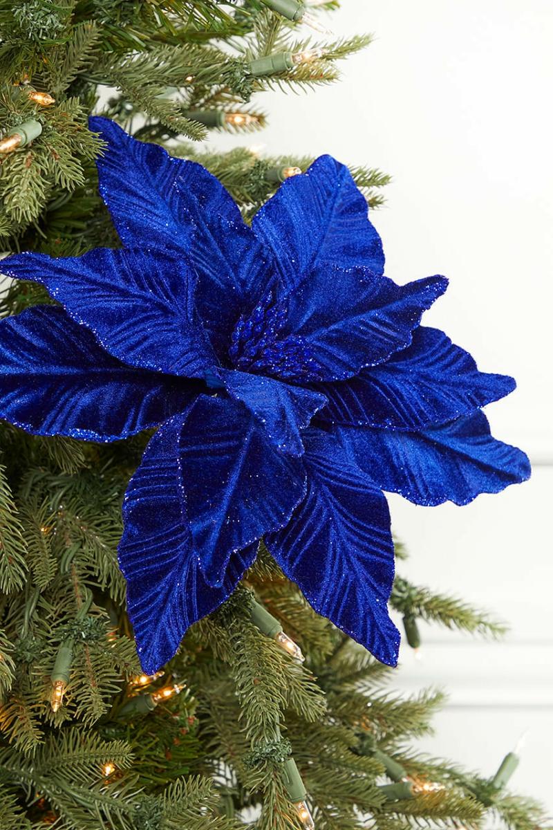 Flowers | 22" X 11" Royal Blue Velvet Poinsettia Stem Flowers Flowers