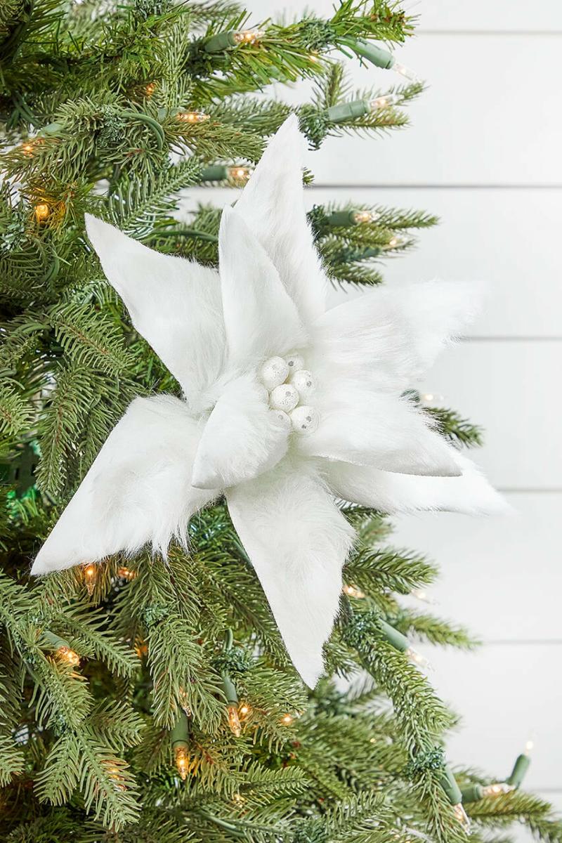 Flowers | 22" X 11" White Fur Jewel Poinsettia Stem Flowers Flowers