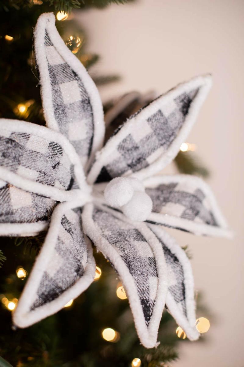 Flowers | 22" X 12" Black And White Buffalo Check Poinsettia Stem Flowers Flowers