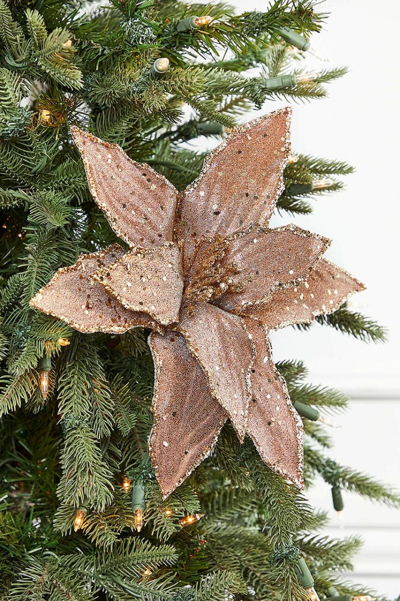 Flowers | 22" X 12" Brown With Glitter Poinsettia Stem Flowers Flowers