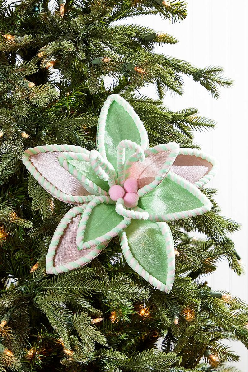 Flowers | 22" X 12" Green And Pink Mint Poinsettia Stem Flowers Flowers