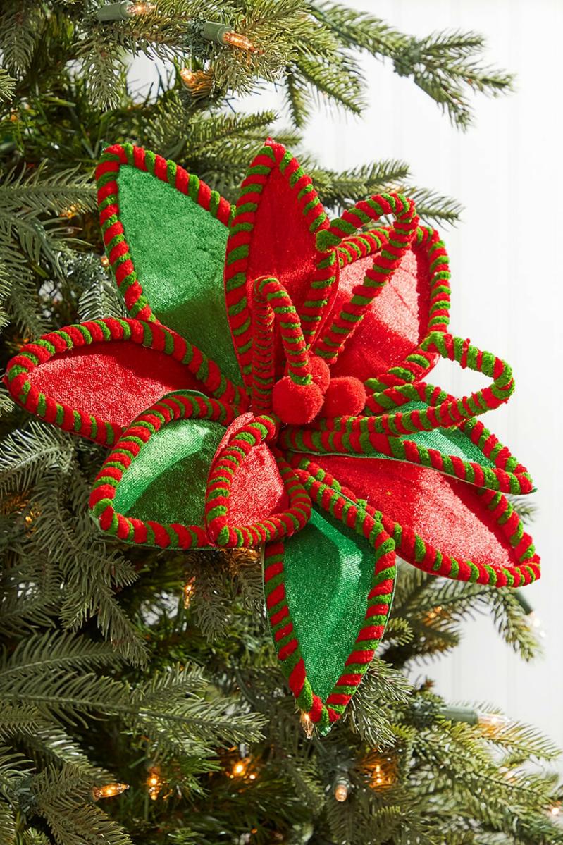 Flowers | 22" X 12" Green And Red Striped Edge Poinsettia Stem Flowers Flowers