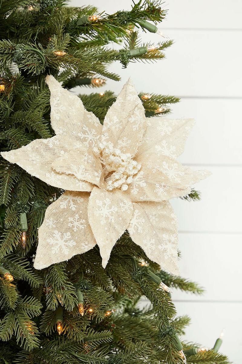 Flowers | 22" X 12" Linen Snowflake Poinsettia Stem Flowers Flowers