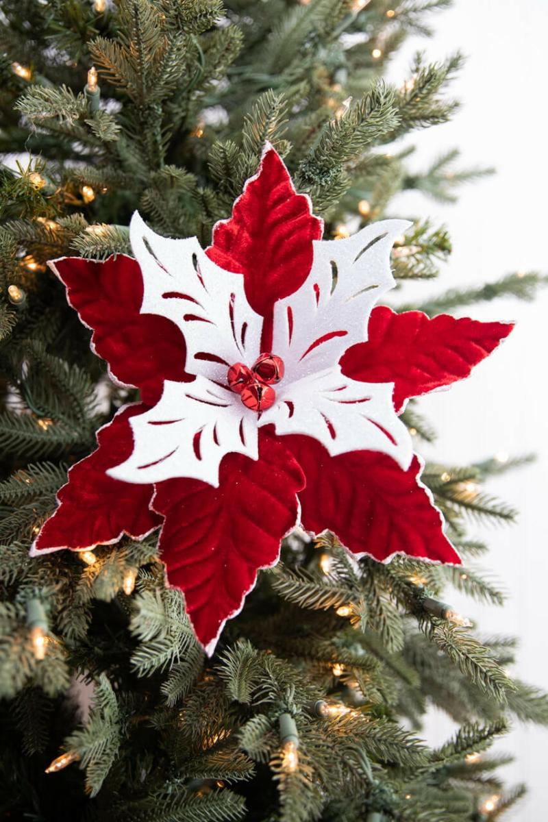 Flowers | 22" X 13" Red White Poinsettia Stem Flowers Flowers