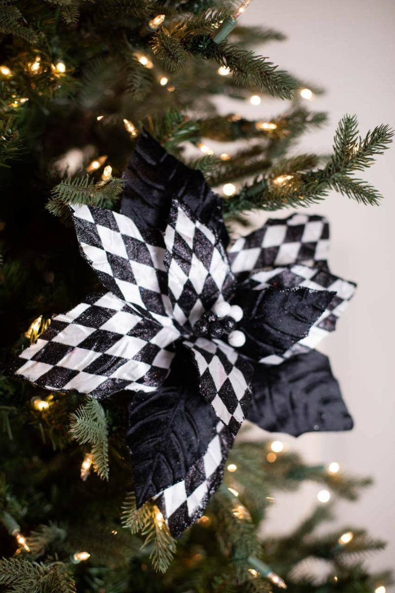 Flowers | 22" X 14" Black And White Harlequin Poinsettia Stem Flowers Flowers