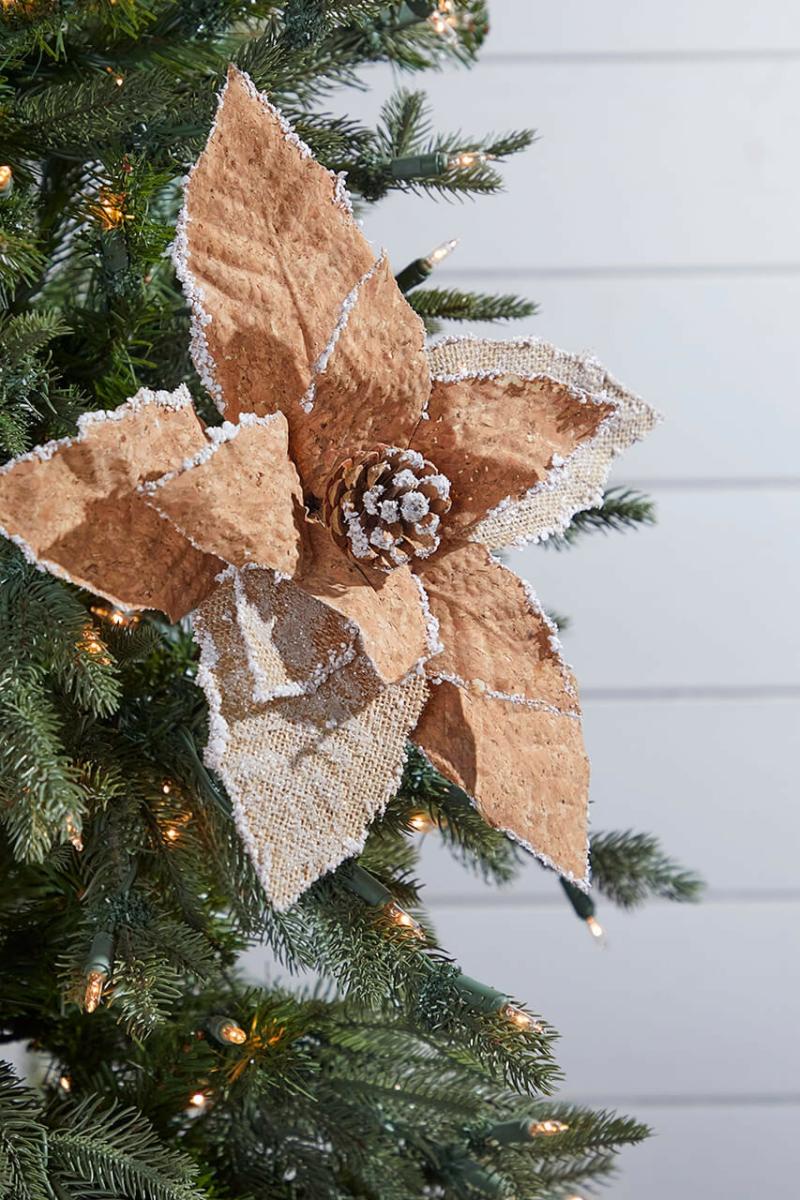 Flowers | 22" X 14" Cork Burlap Poinsettia Stem Flowers Flowers