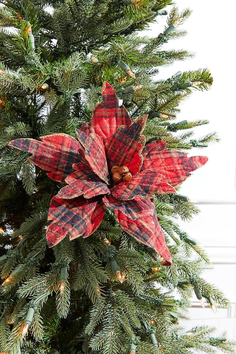 Flowers | 22" X 14" Plaid Poinsettia Stem Flowers Flowers