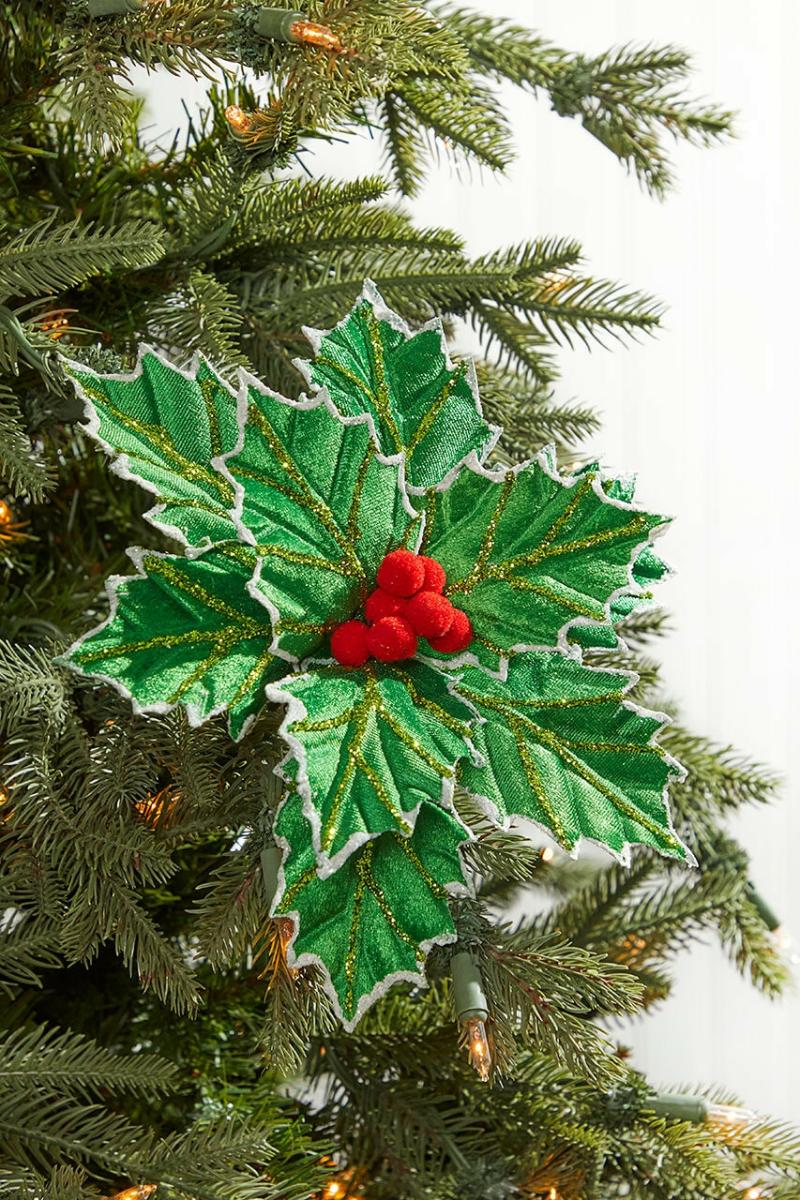 Flowers | 22" X 9" Green With Red Berries Holly Poinsettia Stem Flowers Flowers