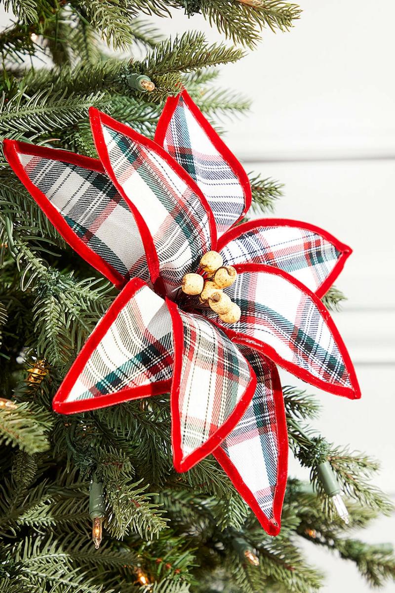 Flowers | 23"X12" Plaid Poinsettia Stem – Red And Green Flowers Flowers