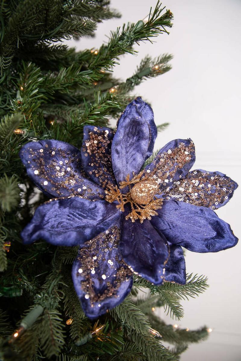 Flowers | 24" X 11" Magnolia Stem – Midnight Blue With Gold Glitter Flowers Flowers