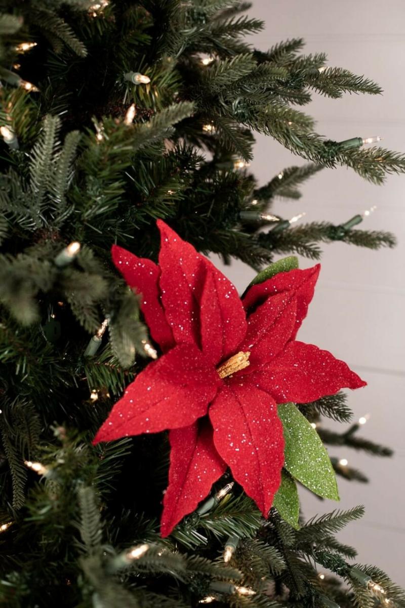 Flowers | 24" X 12.5" Frosted Felt Retro Poinsettia Stem Flowers Flowers