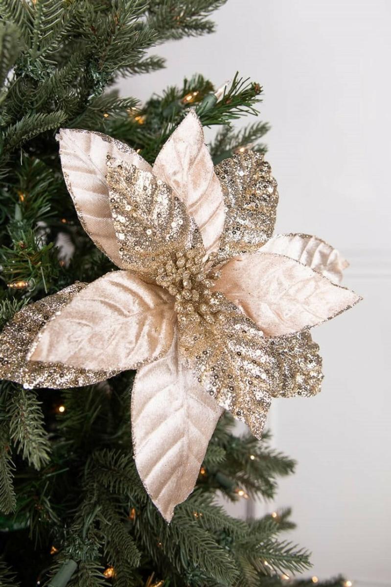 Flowers | 24" X 12" Champagne Glitter Poinsettia Flowers Flowers