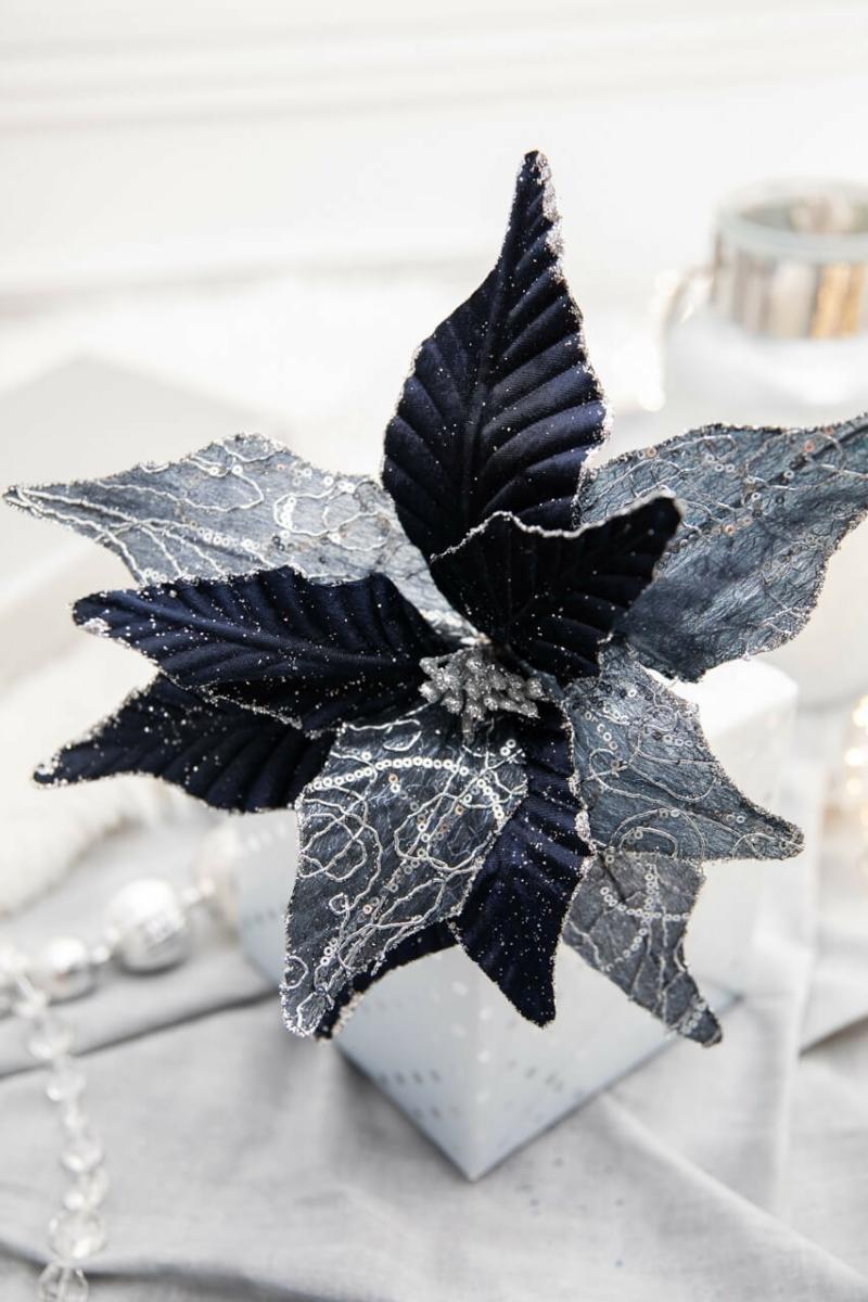 Flowers | 24" X 13" Winters Night Navy Poinsettia Stem Flowers Flowers