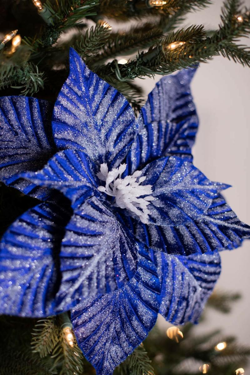 Flowers | 24" X 14" Iced Blue Poinsettia Stem Flowers Flowers