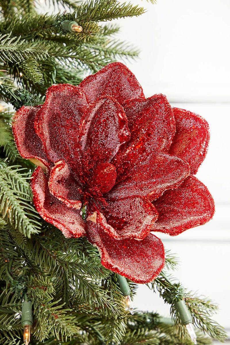 Flowers | 24" X 5" Micro Beaded/Sequins Magnolia Stem – Red Flowers Flowers