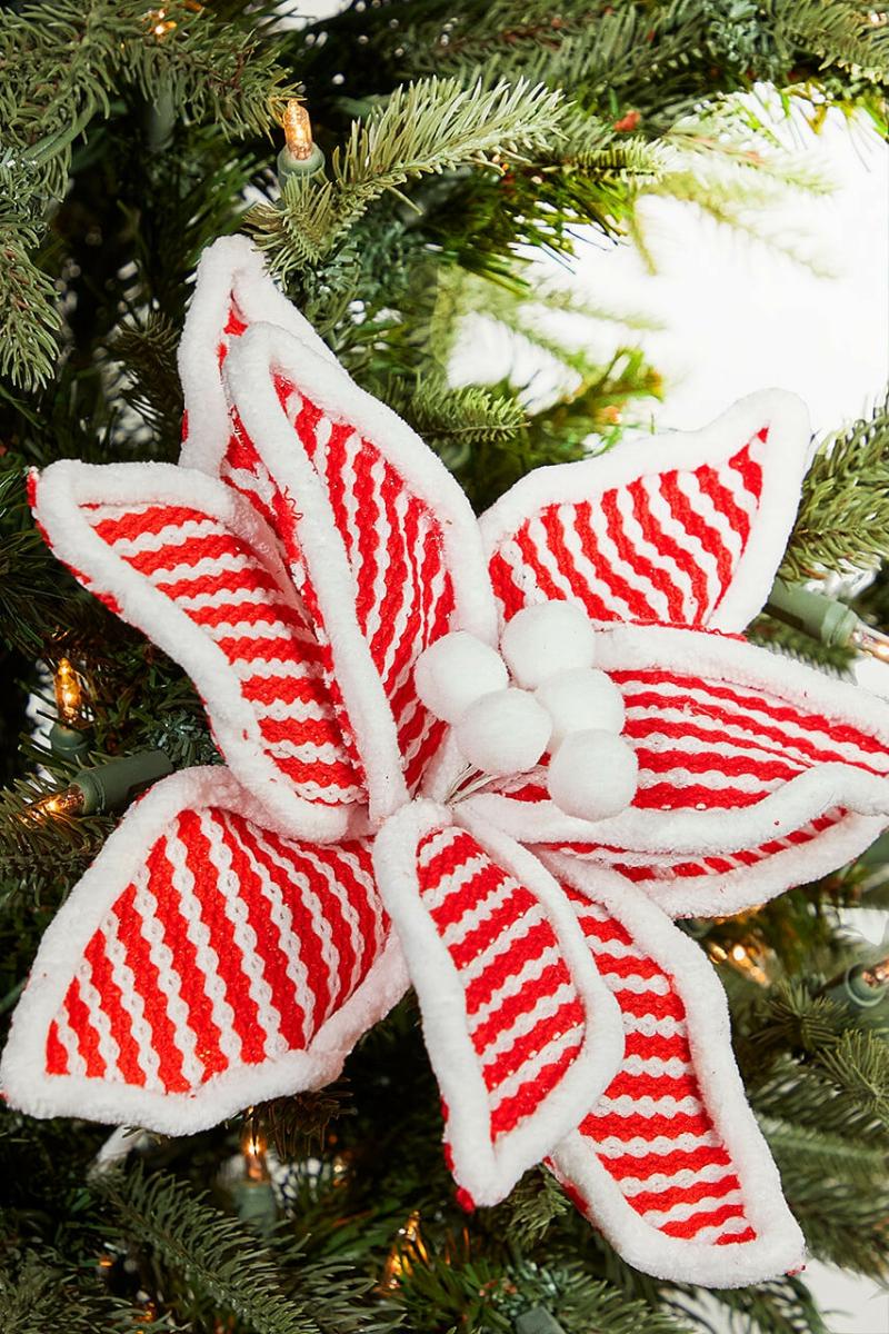 Flowers | 26" X 10.5" Red And White Knitted Stripe Poinsettia Stem Flowers Flowers