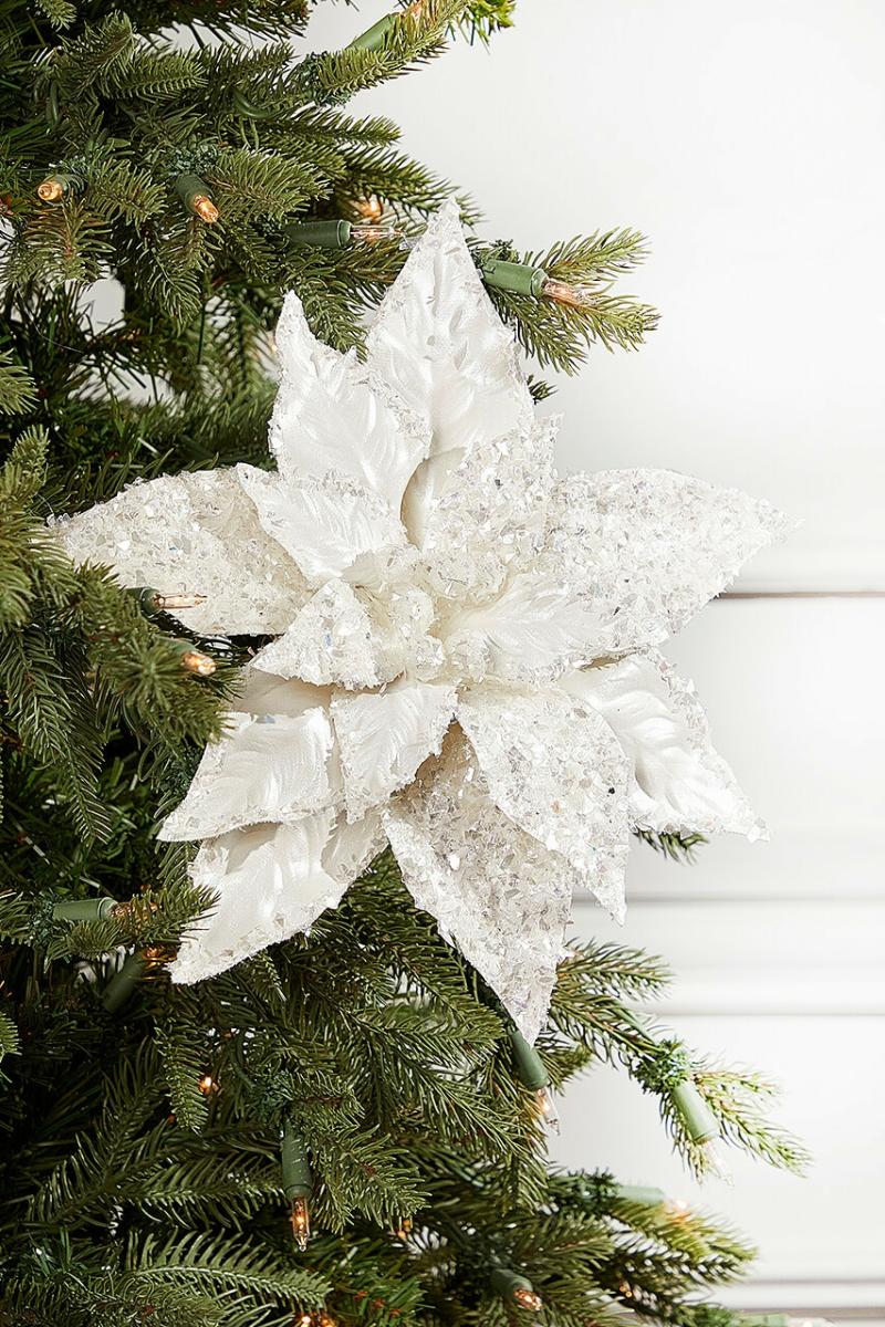 Flowers | 6" X 24" Silver Flake Metallic Poinsettia Stem – White/Silver Flowers Flowers