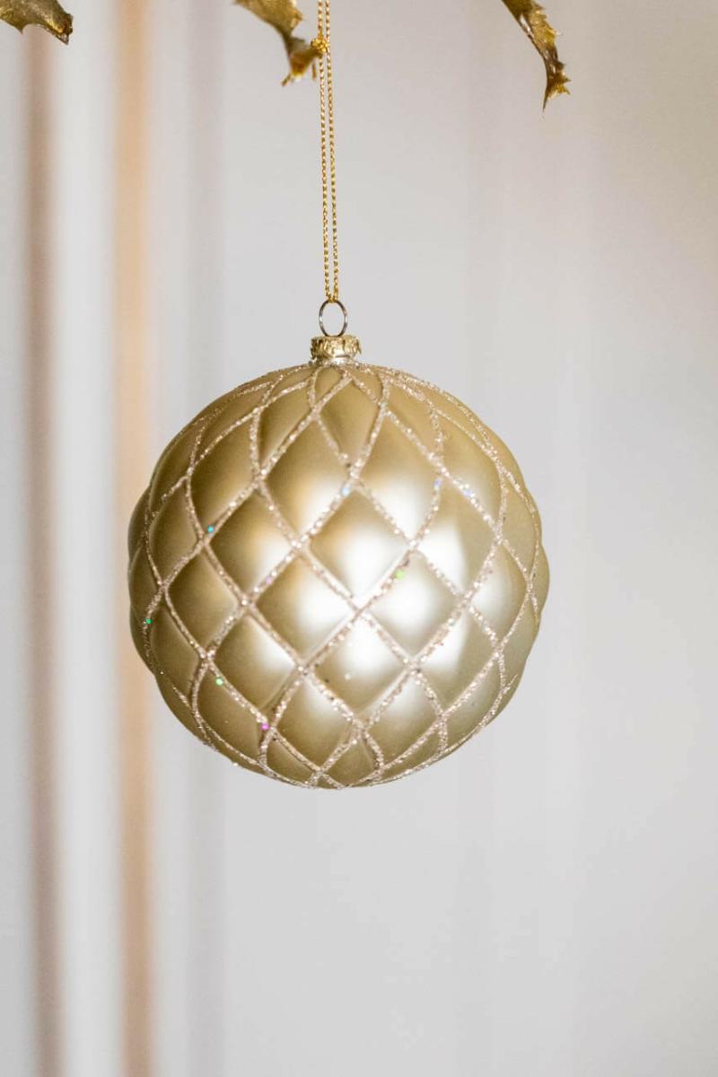 Ornaments | 10 Cm Champagne Matte Glitter Quilted Net Ball Ornament Ornaments Ornaments