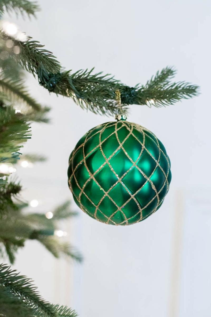 Ornaments | 10 Cm Quilted Matte Glitter Net Ball Ornament Emerald Green Ornaments Ornaments