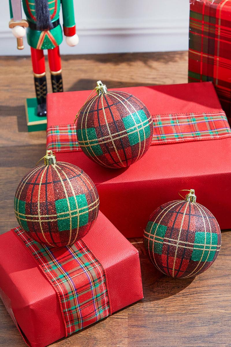 Ornaments | 10 Cm Vp Glitter Plaid Ball Ornament – Box Of 3 Ornaments Ornaments