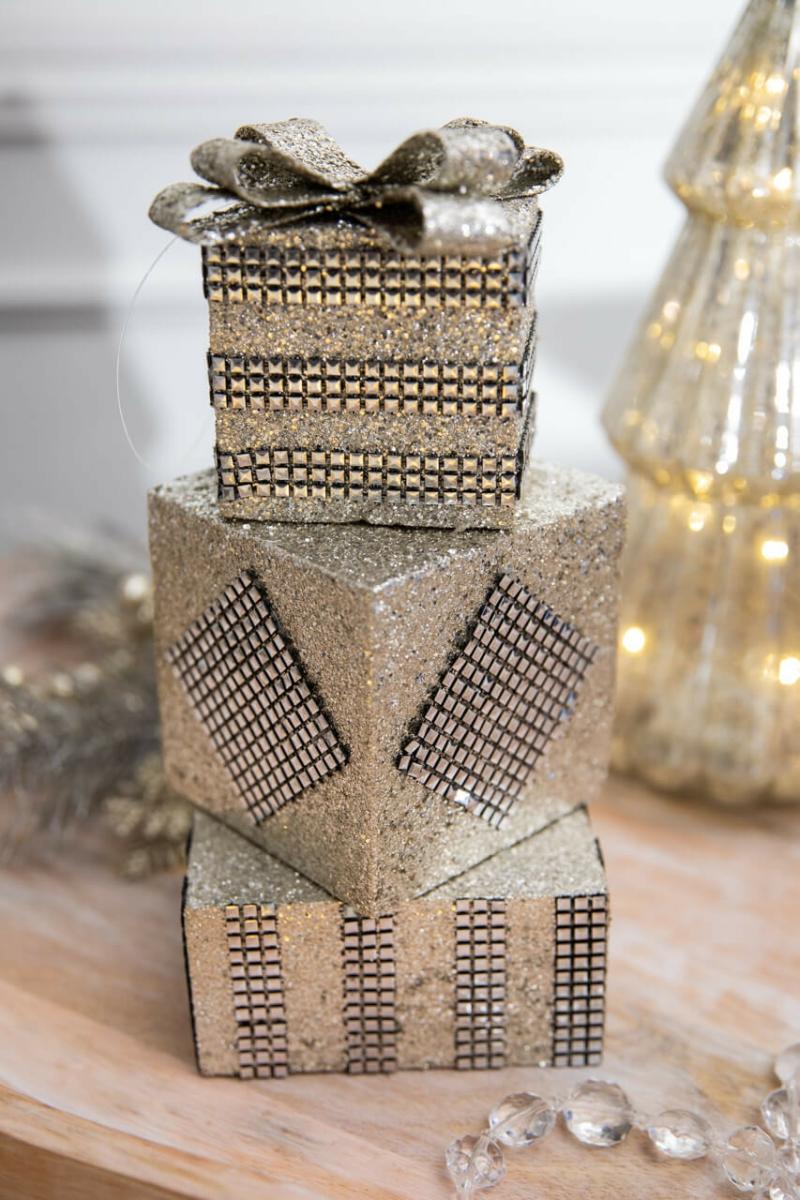 Ornaments | 10" Metallic Platinum Gatsby Package Stack Ornament Ornaments Ornaments