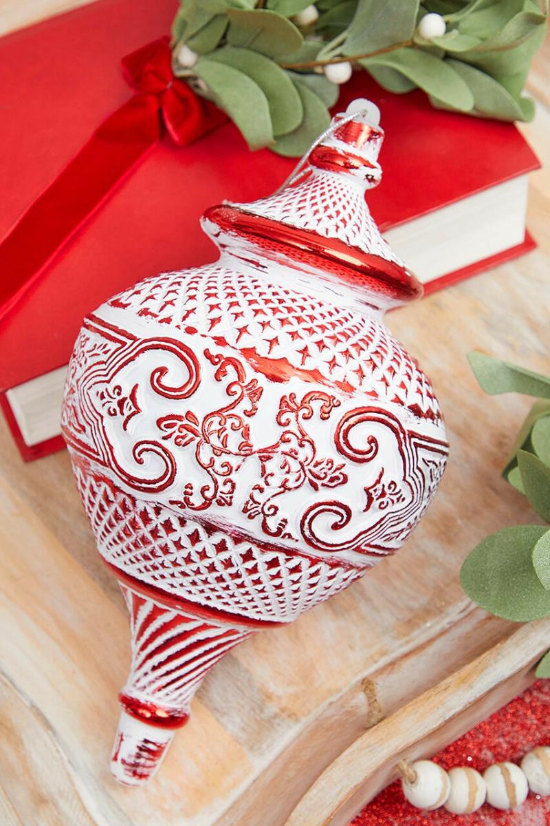 Ornaments | 10" White Red Matte Metallic Finial Ornament Ornaments Ornaments