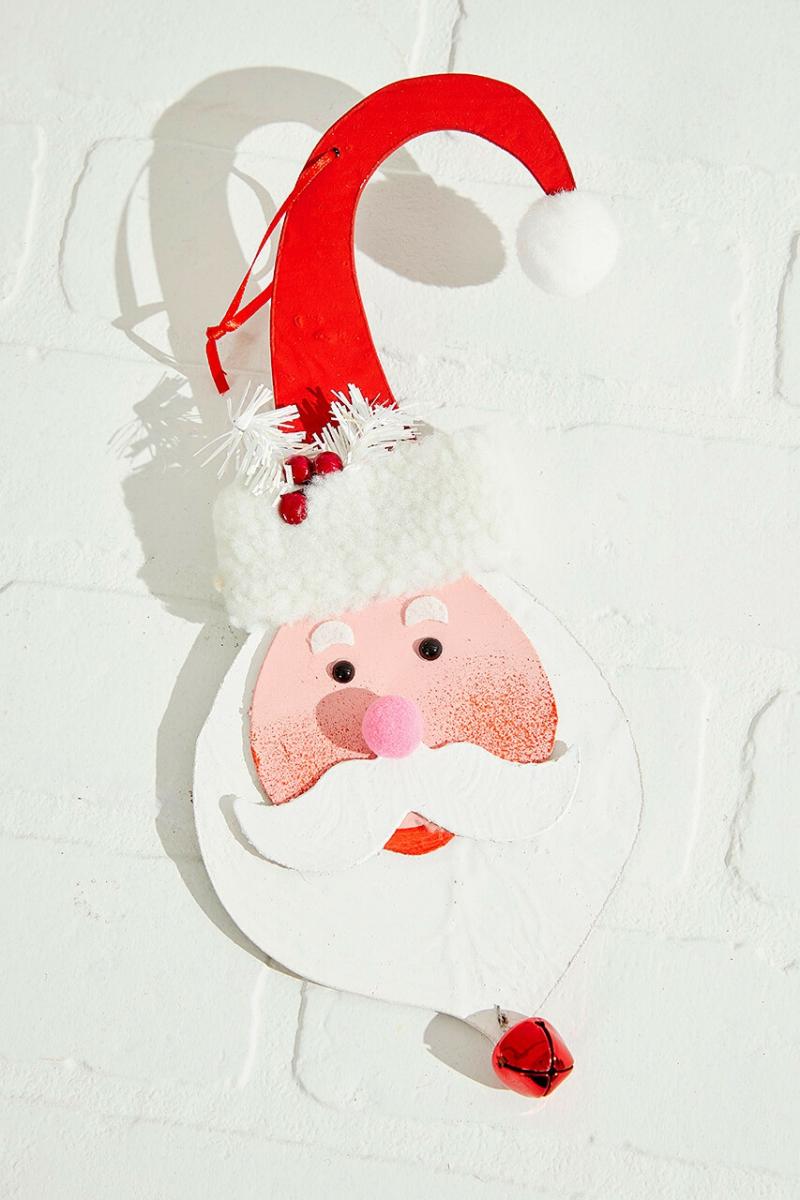 Ornaments | 10" Wood Santa With Bell Ornament Ornaments Ornaments