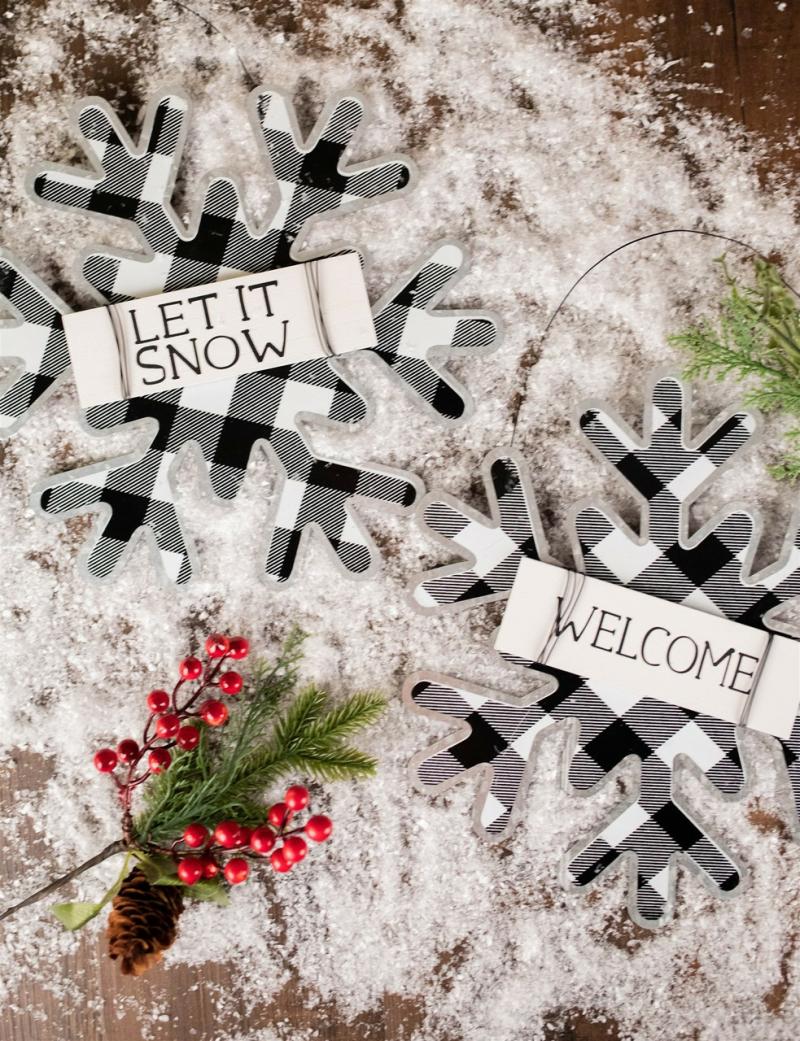 Ornaments | 11.8"H Metal Black And White Buffalo Check Plaid Snowflake Ornament Ornaments Ornaments