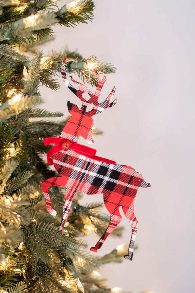 Ornaments | 11" Mdf Fabric Plaid Deer Ornament Ornaments Ornaments